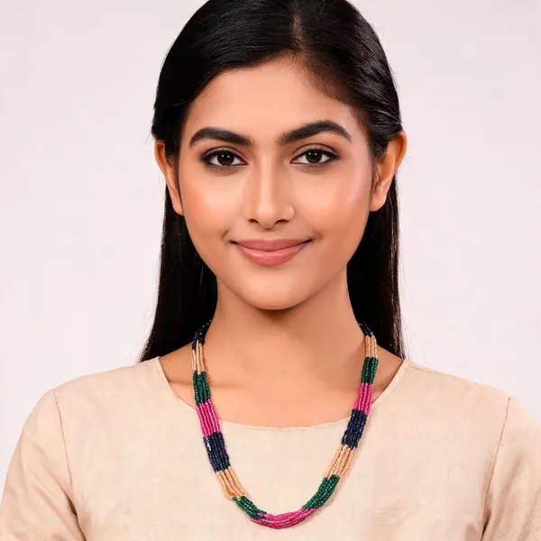 Multicolor_Alloy_Beaded_Multi-Strand_Layered_Necklace_For_Women