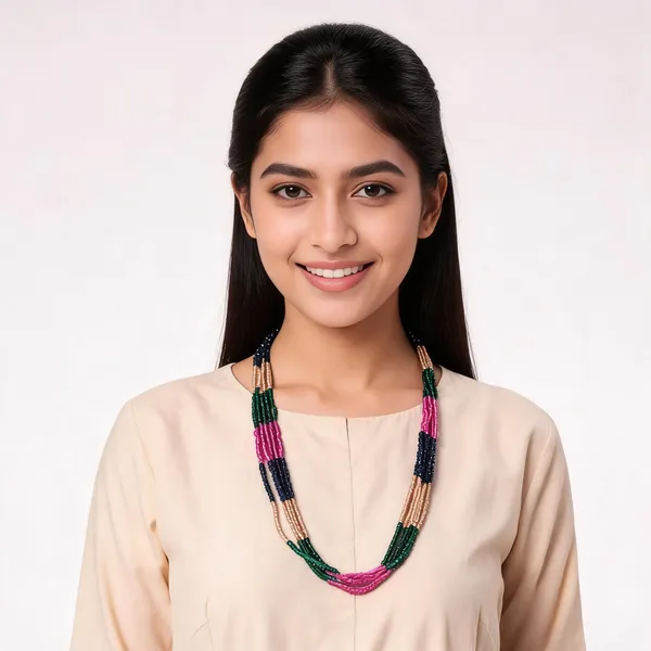Multicolor_Alloy_Beaded_Multi-Strand_Layered_Necklace_For_Women