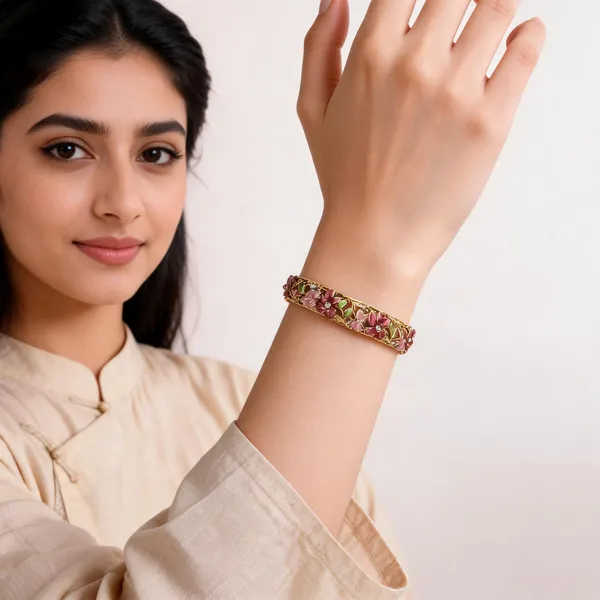Gold_Alloy_Floral_Enamel_Bangle_For_Women