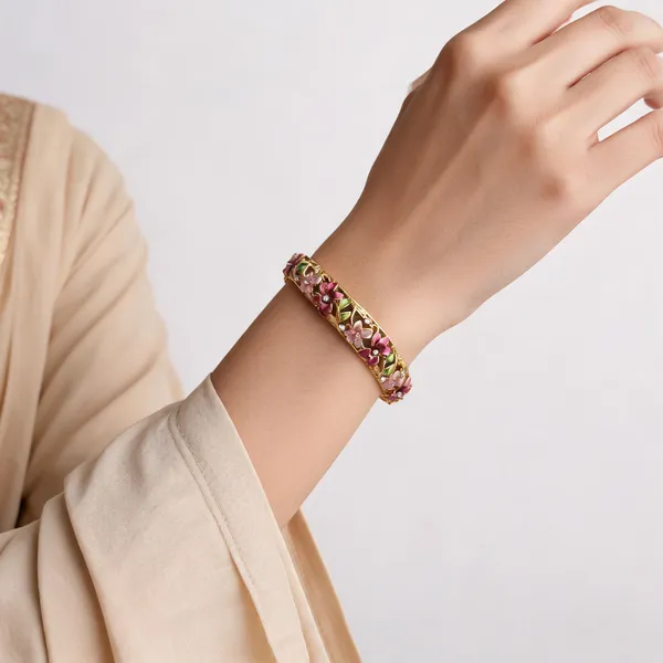 Gold_Alloy_Floral_Enamel_Bangle_For_Women
