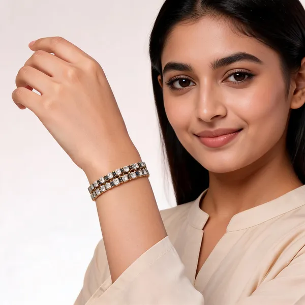 Gold_Alloy_Metal_Black_Stone_Link_Bracelet_For_Women