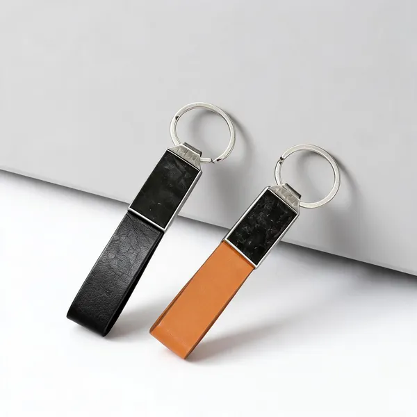 Black_&_Tan_Pu_Leather_Metal_Personalized_Keychain_Set_Of_2
