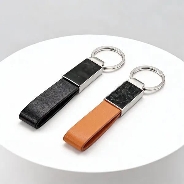 Black_&_Tan_Pu_Leather_Metal_Personalized_Keychain_Set_Of_2