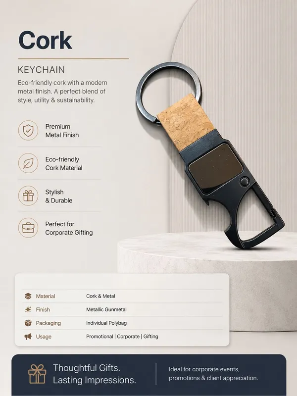 Tan_Cork_Metal_Clip_Keychain_For_Men_Women