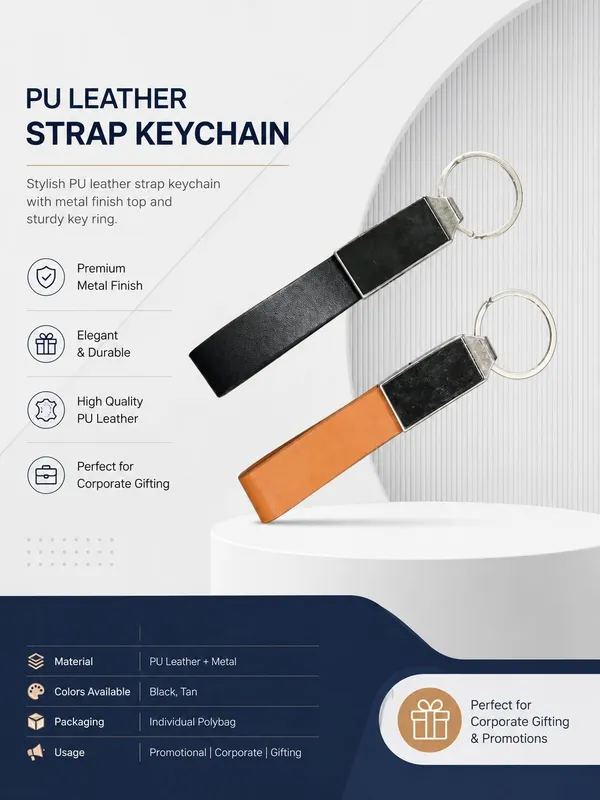 Black_And_Tan_PU_Leather_Strap_Keychain