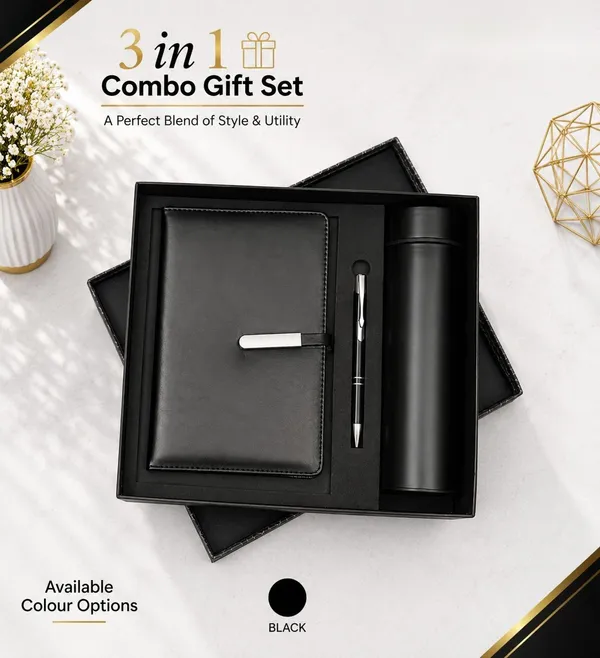Black_3-In-1_Notebook_Pen_And_Bottle_Gift_Set