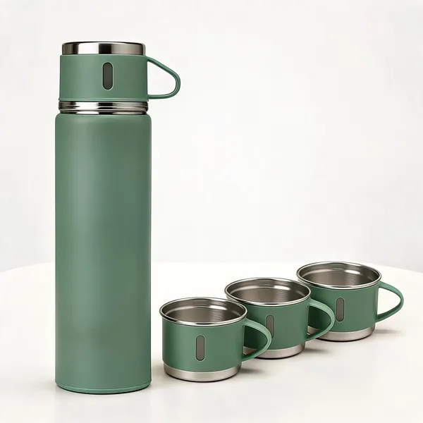 Steel_Classic_Solid_Green_Vacuum_Flask_Set_With_Three_Cups_500Ml