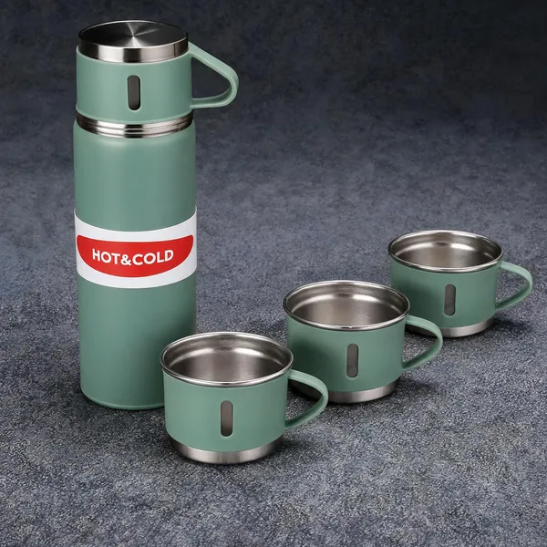 Steel_Classic_Solid_Green_Vacuum_Flask_Set_With_Three_Cups_500Ml