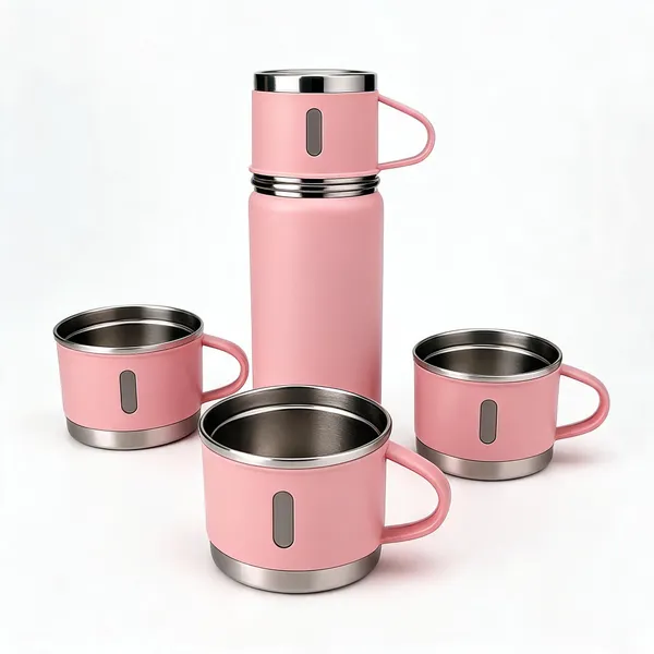 Steel_Classic_Solid_Pink_Vacuum_Flask_Set_With_Three_Cups_500Ml