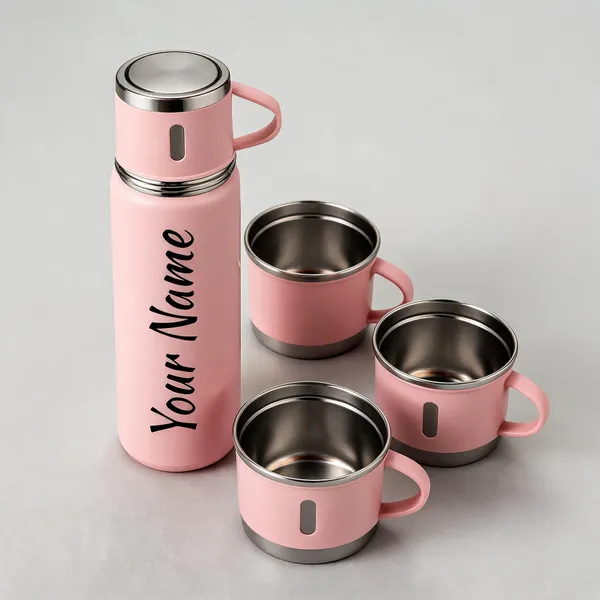 Steel_Classic_Solid_Pink_Vacuum_Flask_Set_With_Three_Cups_500Ml