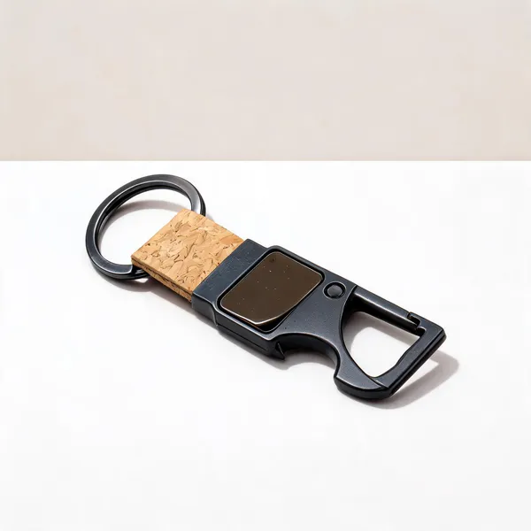 Tan_Cork_Metal_Clip_Keychain_For_Men_Women