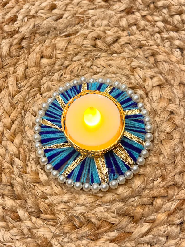 Metal_Festive_Blue_Embellished_Diya_Holder