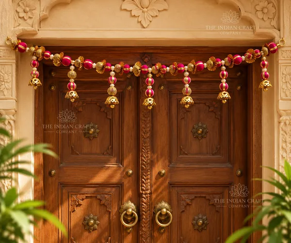 Fabric_Traditional_Red_Gold_Beaded_Door_Toran
