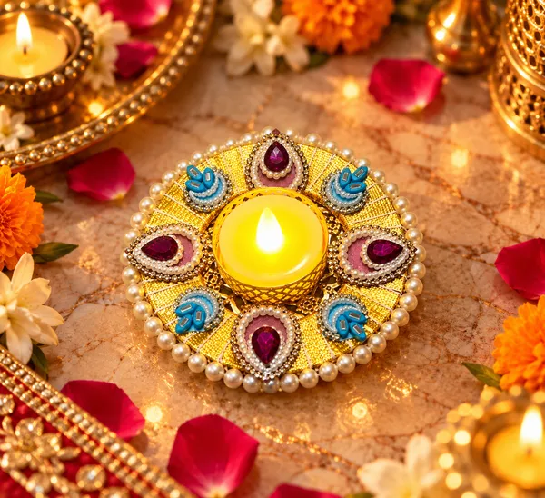 Metal_Festive_Embellished_Round_Diya_Holder