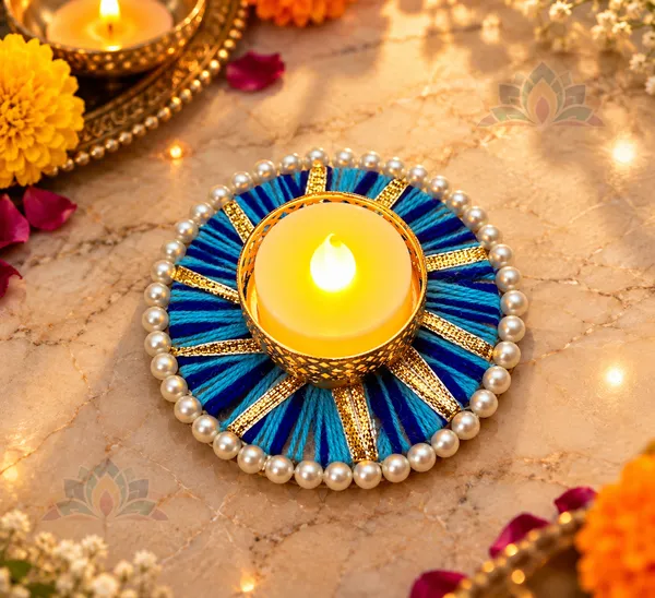 Metal_Festive_Blue_Embellished_Diya_Holder