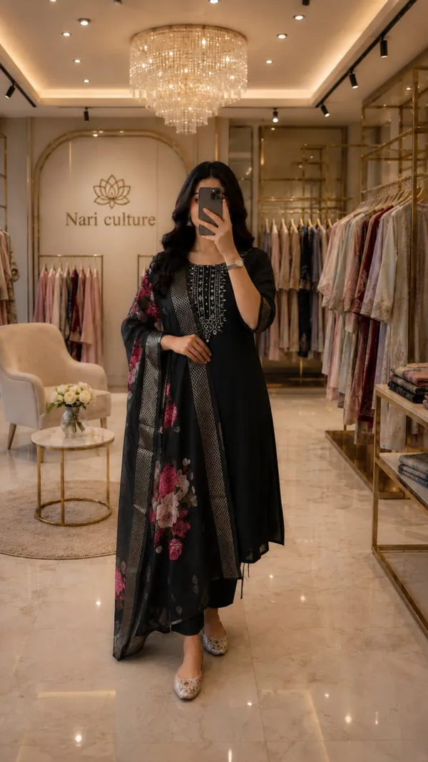 Black_Embroidered_Kurta_Set_For_Women