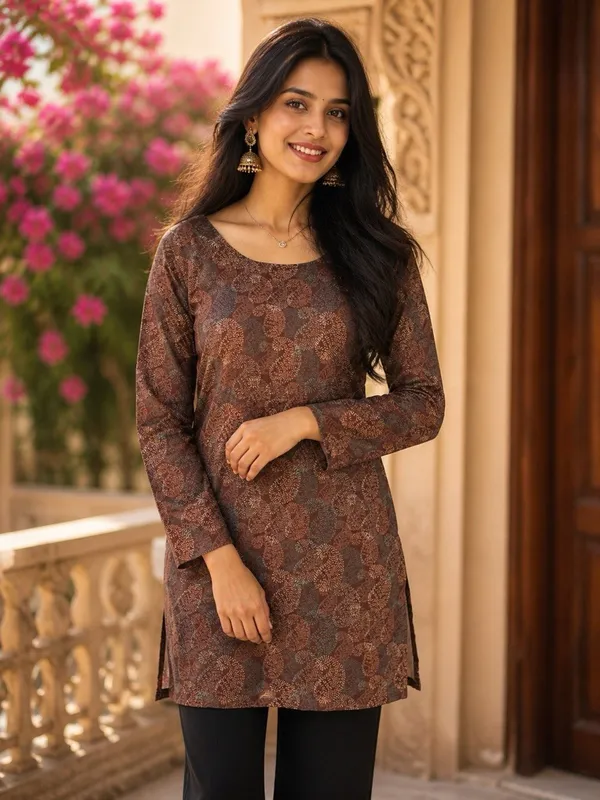 Brown_Printed_Straight_Kurta_For_Women