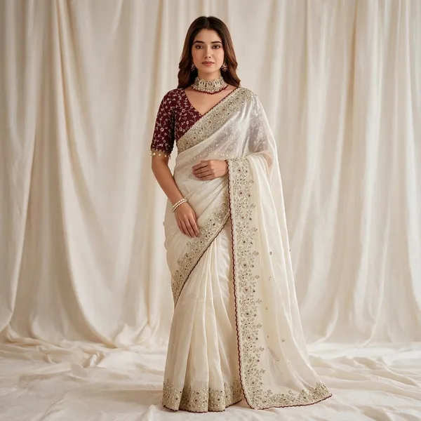 White_Organza_Embroidered_Saree_For_Women