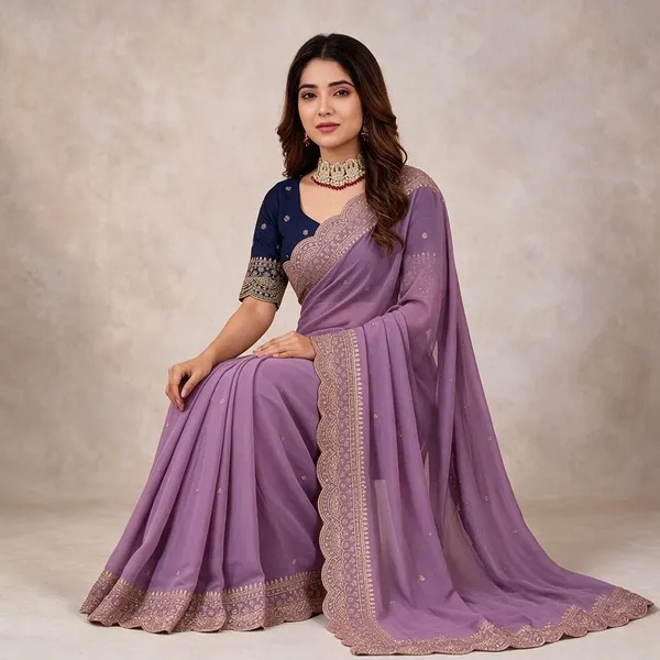 Embroidered_Gold_Border_Saree_For_Women