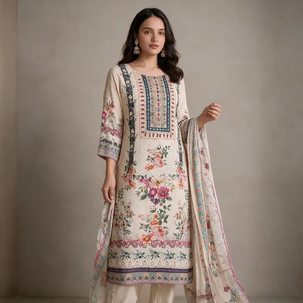 Cream_Printed_Kurta_Set_With_Dupatta_For_Women