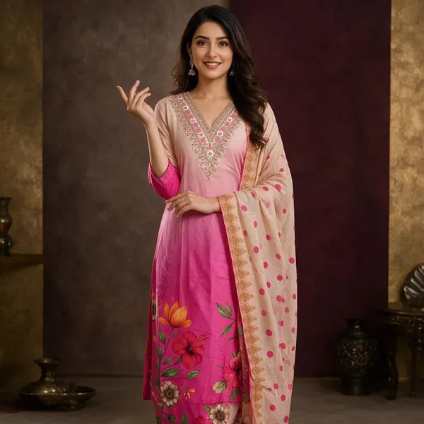 Pink_Embroidered_Printed_Kurta_Set_For_Women