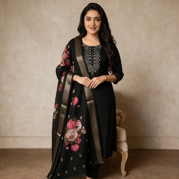 Black_Embroidered_Kurta_Set_For_Women