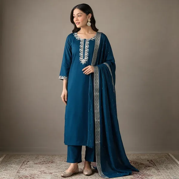 Blue_Embroidered_Straight_Kurta_Set_For_Women