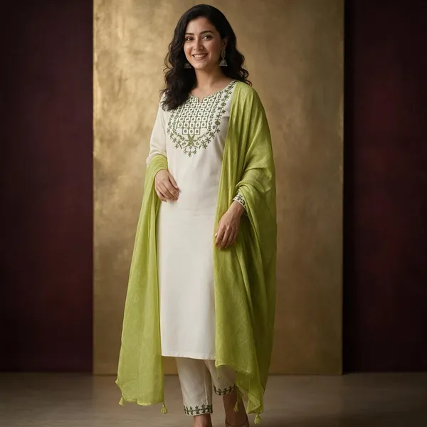 Lime_Green_Chiffon_Tassel_Dupatta_For_Women