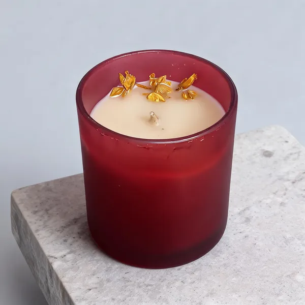 Glass_Red_Golden_Floral_Wax_Decorative_Candle