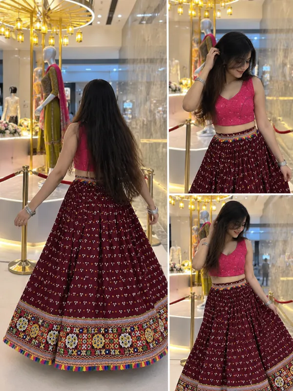 Maroon_Pink_Embellished_Chaniya_Choli_Free_Size_Cotton