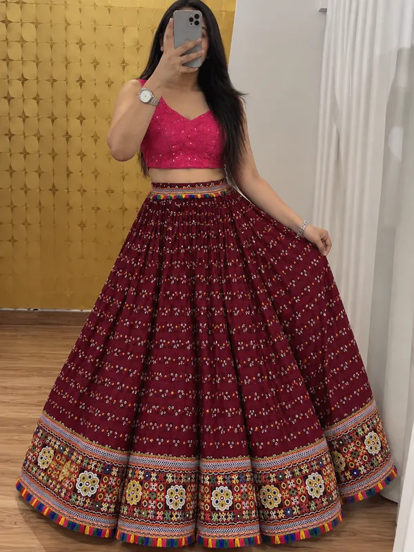 Maroon_Pink_Embellished_Chaniya_Choli_Free_Size_Cotton