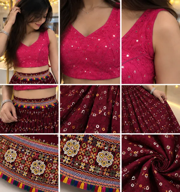 Maroon_Pink_Embellished_Chaniya_Choli_Free_Size_Cotton