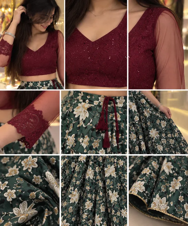 Bottle_Green_Floral_Chaniya_Choli_Free_Size_Cotton
