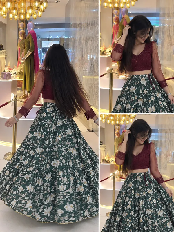 Bottle_Green_Floral_Chaniya_Choli_Free_Size_Cotton