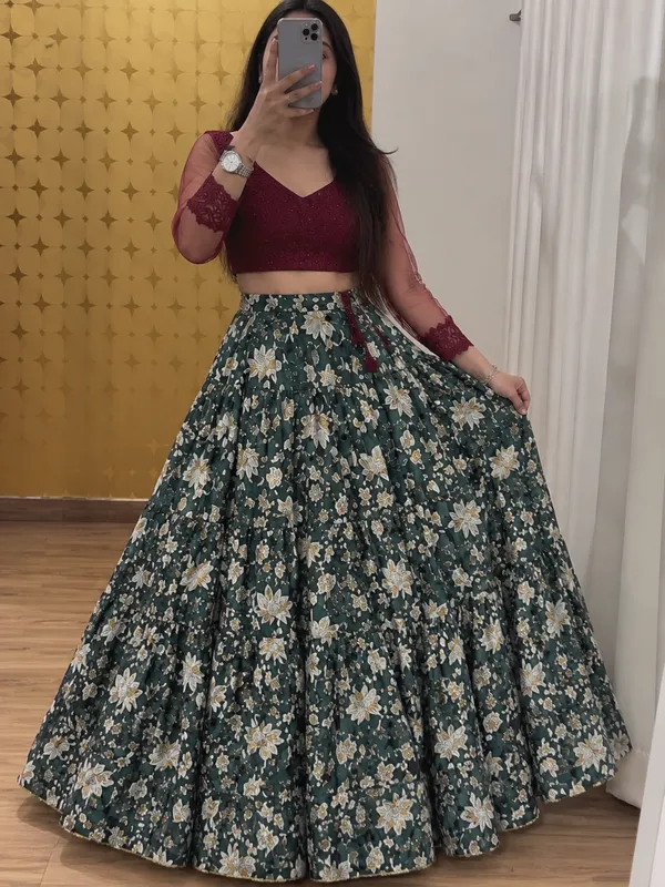 Bottle_Green_Floral_Chaniya_Choli_Free_Size_Cotton