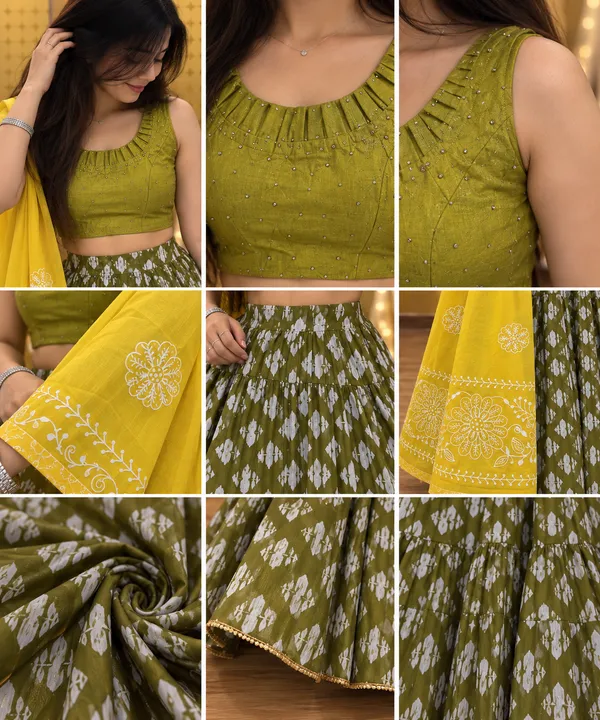 Olive_Green_Printed_Chaniya_Choli_Free_Size_Cotton
