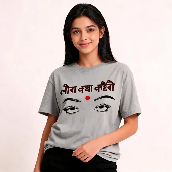 Grey_Cotton_Graphic_Log_Kya_Kahenge_T-Shirt_For_Women