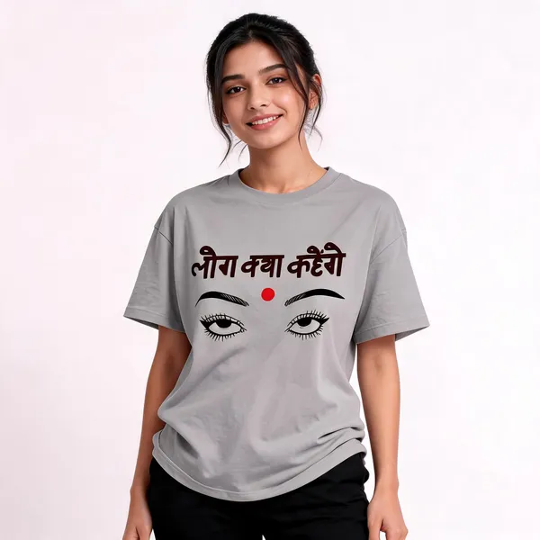 Grey_Cotton_Graphic_Log_Kya_Kahenge_T-Shirt_For_Women