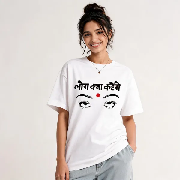 White_Cotton_Graphic_Log_Kya_Kahenge_T-Shirt_For_Women