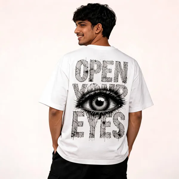 White_Cotton_Open_Your_Eyes_Graphic_T-Shirt_For_Men