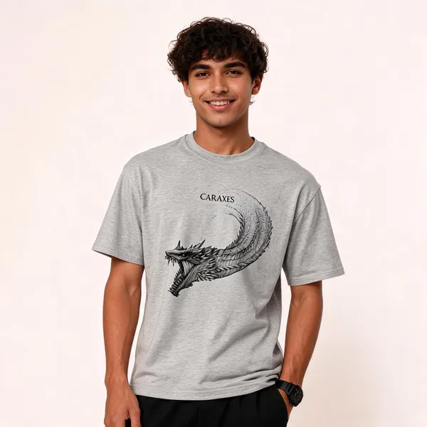 Grey_Cotton_Graphic_Caraxes_Dragon_T-Shirt_For_Men
