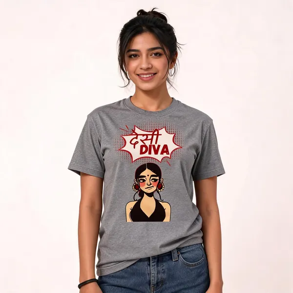 Grey_Cotton_Desi_Diva_Graphic_T-Shirt_For_Women