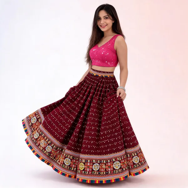 Maroon_Cotton_Embroidered_Chaniya_Choli_For_Women