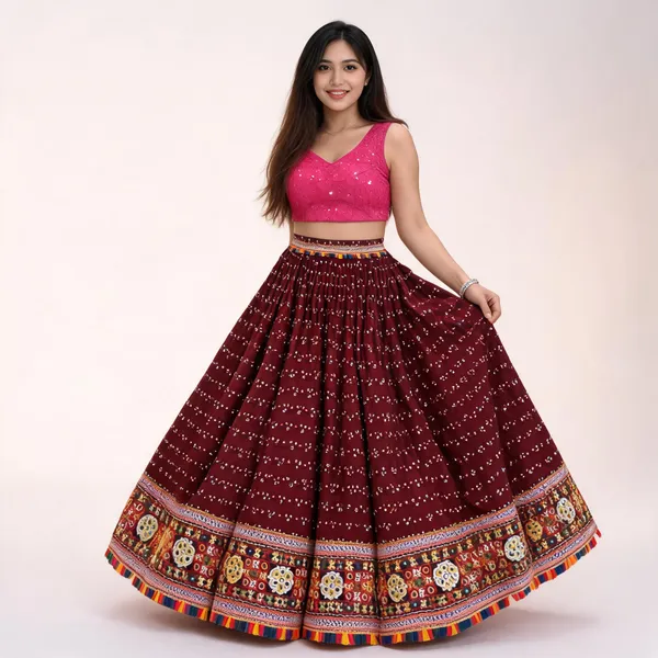 Maroon_Cotton_Embroidered_Chaniya_Choli_For_Women