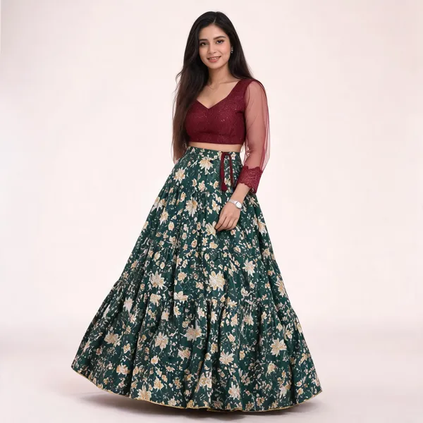 Bottle_Green_Cotton_Floral_Chaniya_Choli_For_Women