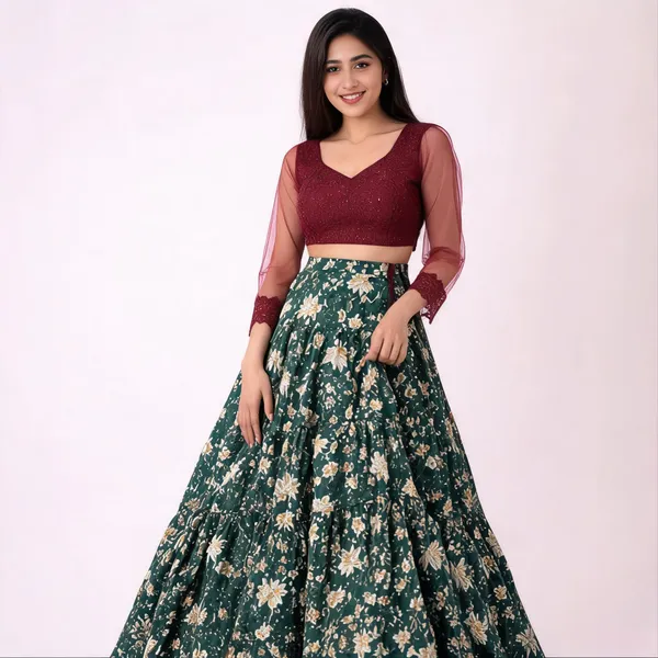 Bottle_Green_Cotton_Floral_Chaniya_Choli_For_Women