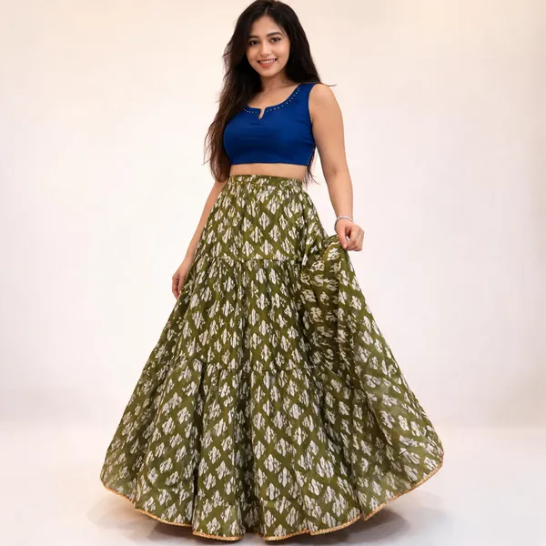 Olive_Green_Cotton_Printed_Flared_Chaniya_Choli_For_Women