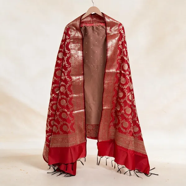 Brown__And__Red_Soft_Silk_Unstitched_Suit_Set_Material_For_Women