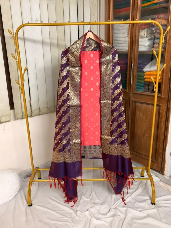 Pink__And__Purple_Soft_Silk_Unstitched_Suit_Set_Material_For_Women