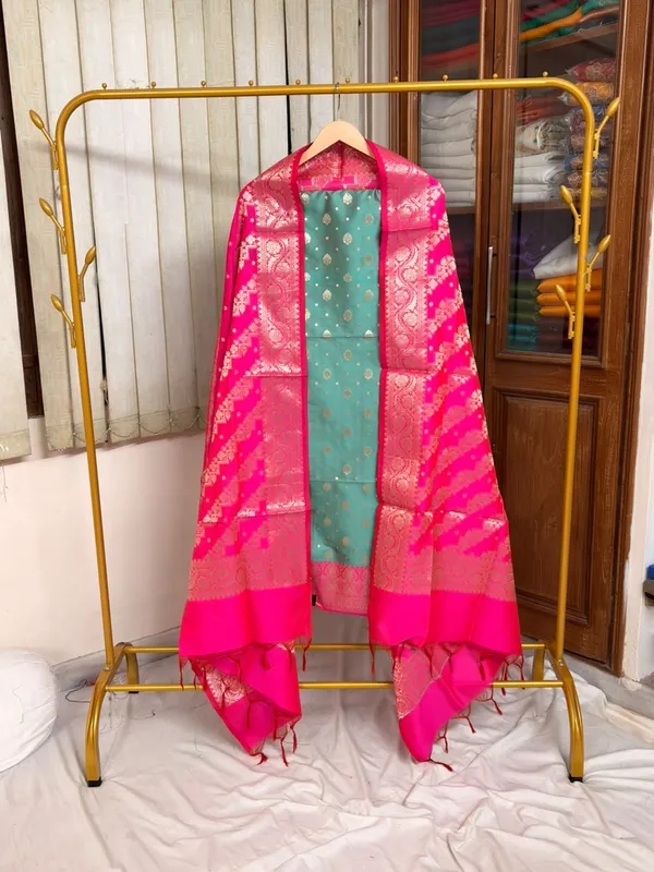 Blue__And__Pink_Soft_Silk_Unstitched_Suit_Set_Material_For_Women